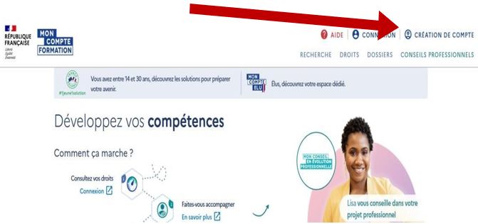Cliquez ensuite sur « création de compte » :