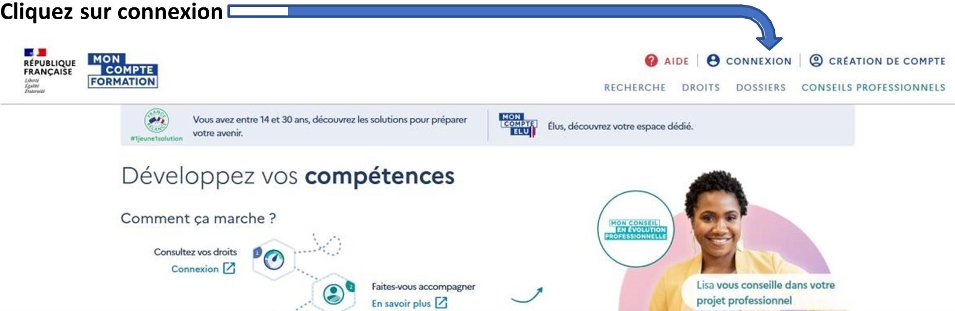 Cliquez sur connexion