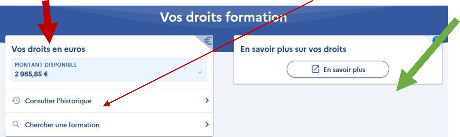 Vos droits s’affichent directement. Vous pouvez consulter l’historique.