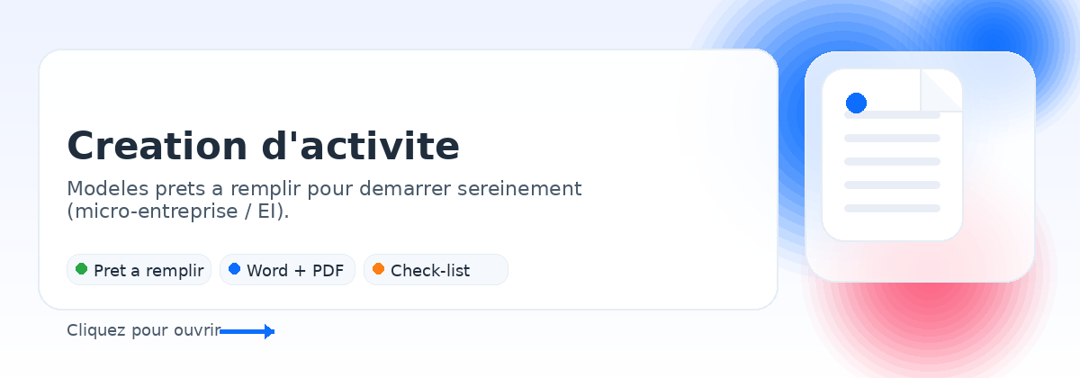 Création d’activité - Modèles prêts à remplir